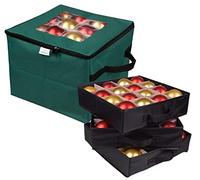 ProPik Christmas Ornament Storage Box, Organizer Holds Up to 48 Xmas Balls with 3 Separate Removable Trays, Container has Dividers to Organize Holiday Tree Ornaments (Green)