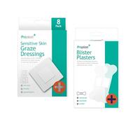 Proplast Sensitive Skin Medical Kit, 8-Pack Graze Dressings, 30-Pack Blister Plasters, Hypoallergenic Waterproof Protection for Small Wounds, 38 Total Pieces