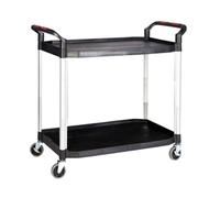 Proplaz Large 2 Shelf Trolley; Swivel Castors; 150kg; Black/Silver