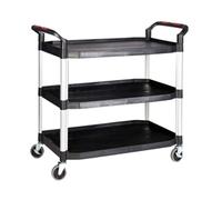 Proplaz Large 3 Shelf Trolley; Castors; Aluminium/Plastic Black/Silver