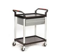 Proplaz2 Shelf Trolley w 2 Steel Drawers; Swivel Castors; Black/Silver