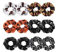 PROPOG 12PCS Halloween Scrunchies Soft Boo Basket Spooky Skeleton Bats Orange Fall Pumpkin Gifts Hair Ties Big Scrunchy Elastics Hair Bands Ponytail Holder Cute Halloween Accessories for Women Girls