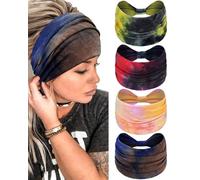 PROPOG Boho Headbands for Women - 7'' Extra Large Wide Headband, African Knotted Stretchy Workout Hair Accessories for Women - Tie Dye 4 Pack of Head Bands for Women's Hair