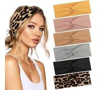 PROPOG Headbands for Women's Hair, 6 Pack Sweat-Wicking Hair Bands for Women Non-Slip Elastic Soft Head Bands Adult Women, Leopard Print Fashion Hair Accessories for Yoga Sports Running