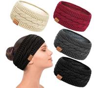 PROPOG Winter Knitted Headbands for Women's Hair, 4 Pack Thermal Ear muffs Fleece Ear Warmers for Women Soft Hairbands Lining Hair Wrap Christmas Hair Accessories Gifts for Running Workout Skiing