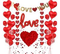 Proposal Balloon Party Decorations Set - 29 Pcs Wedding Anniversary Decor Red Heart Love Letter Balloons Rose Petals Hearts Hanging String Garland for Romantic Valentine's Day Supplies