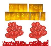 Proposal Decorations - Will You Marry Me Decorations, 15 Paper Bags, 12 Heart Balloons, 24 Flameless Candles, 1000 Rose Petals, Luminary Bags Decorations for Night Valentine's Day Engagement Party