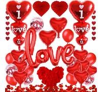 Proposal Party Decoration. Red Balloons and Romantic Elements, Such as Artificial Rose Petals, Suitable for Special Occasions Such as Proposal, Valentine's Day, and Anniversary