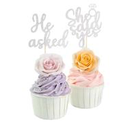 Propose Marriage Wedding Cupcake Toppers - He Asked She Said Yes Engagement Bridal Shower Party Cupcake Topper Decoration, Glitter Photo Booth props…