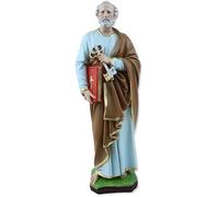 Proposte Religiose Statue of Saint Peter the Apostle. Height 30 cm. Hand Painted. Gold, White, Red