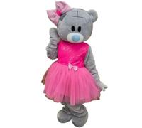 PROPSCOS Pink Dress Grey Bear Mascot Costume Adults Halloween Christmas Outfit Advertising Wedding Party
