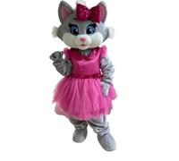 PROPSCOS Plush Grey Cat in Red Dress Mascot Costume for Halloween Carnival Performance Fancy Suit Advertising Outfit