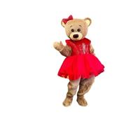 PROPSCOS Red Dress Bear Mascot Costume Adult Advertising Christmas Wedding Walkable Animal Suit