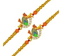 Propsicle Traditional Rakhi For Brother Bhaiya Bhai Bracelet for Raksha Bandhan, Medium, Brass Rhinestone, No Gemstone