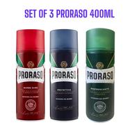 PRORASO SHAVING FOAM CAN MENTHOL, BLUE & RED 400ML SET OF 3