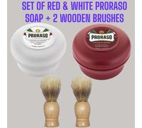 PRORASO Shaving Soap Double | Red and White 150ml Bowl & 2Brushes New & Original
