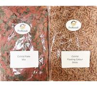 ProRezult Cichlid Pellets Food Colour Sticks and Flakes Tropical Fish Aquarium Dual Pack for All Sized Cichlids, American, Malawi and Tanganyika - 100g Sticks and 50g Flakes