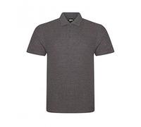 PRORTX Mens Pro Pique Polo Shirt - Short Sleeve, 3 Button, Charcoal, 2XL, Plain Design
