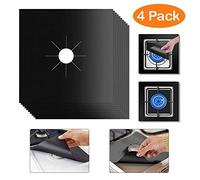 Pros® Pack of 4 Black Reusable Non Stick Gas Stove Protector Hob Range Burner Top Cooker Stove Cover Protector Mats Easy to Clean