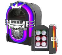 Proscan PM1S157 6 Can Personal Mini Refrigerator, Jukebox Design with Built-in Portable Speaker Box, Home, Office or Bedroom, Bluetooth Beverage Cooler with Shelf