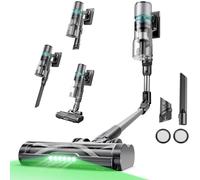 Proscenic P16 Cordless Vacuum Cleaner, 55Kpa/65Mins/550w, Flexible Foldable Tube, LED Display & GreenEye, Wall-Mounted Charging, Stick Lightweight Vacuum for Hardfloor, Carpet, Sofa and Pet Hair,Gray