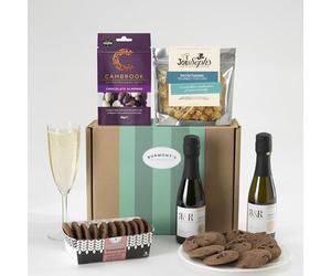 Prosecco & Chocolate Hamper - Two Small Prosecco ABV 11%, Joe & Seph's Popcorn, Cambrook Chocolate Almonds & Premium Choc Chip Biscuits - Hamper Exclusive To Burmont's