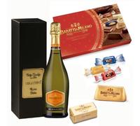Prosecco & Chocolates Hamper Gift Set | Prosecco Sacanavino Extra Dry 1X75cl 11% Vol. with his Maargo Wine Cellar Gift Box + Baratti & Milano Finest Assorted Mixed Chocolates Gift Box 230g Gluten Free