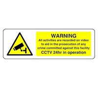 Prosecution Of Any Crime Committed Against This Facility Cctv 24Hr In Operation - safety sign - 1.2mm Rigid plastic for indoor/outdoor usage (300mm x 100mm) Viewing Distance within 5m.