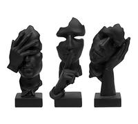 prosfalt 3 Pcs Thinker Statue, Silence is Gold Abstract Art Figurine, No Hear No See No Speak Modern Home Resin Sculptures Decorative Objects Decor for Home Office Bookshelf Desktop(Black) (A-41)