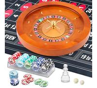 Proshine 18" Wooden Roulette Wheel Set with 47.2 * 23.6” Roulette Tablecloth 100pcs Poker Chips Roulette Win Marker Dual Balls Casino Game Sets Smooth Rotation Roulette Wheel for Family & Party Fun