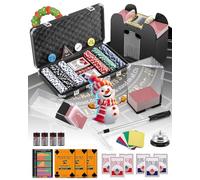 Proshine Casino Set Blackjack Game Combo Set: Card Shuffler, 300pcs Poker Chips, Casino Felt, Card Shoe, Chip Rake, Discard Tray, Playing Cards*8, Bell, Dice, Cut Cards, Casino Buttons