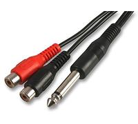 PROSIGNAL 6.35mm Mono Jack to 2 RCA Socket Lead 0.5m Black | 0.5m 6.35mm mono jack to dual RCA socket lead with copper conductors for reliable audio connections.