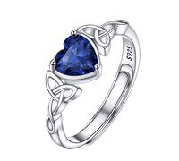 PROSILVER Adjustable 925 Sterling Silver Ring for Women Heart Solitaire Cubic Zirconia Sapphire Blue September Birthstone Open Thumb Rings, Celtic Jewellery for Ladies Girls with Gift Box