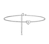 PROSILVER Ankle Bracelet Teen Women Heart Ankle Chain Sterling Silver Adjustable Letter H Anklet