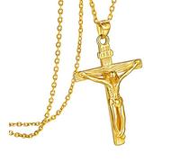 PROSILVER Sterling Silver Cross Necklace for Men, Jesus Crucifix Cross Pendant with Adjustable Chain Hypoallergenic Gold Plated Christian Jewellery Gift (with Gift Box)