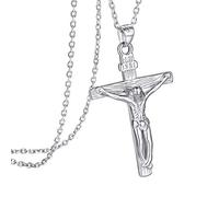PROSILVER Sterling Silver Cross Necklace for Men, Jesus Crucifix Cross Pendant with Adjustable Chain Hypoallergenic Silver Christian Jewellery Gift (with Gift Box)