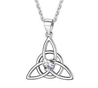 PROSILVER Sterling Silver Necklace for Women - Celtic Triquetra CZ Solitaire Knot Pendant with Adjustable Chain - Celtic Infinity Love Jewellery with Gift Box