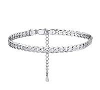 PROSILVER Women Sterling Silver Anklet, S925 Silver Ankle Bracelet 5MM Cuban Foot Chain for Summer Beach - Send Gift Box