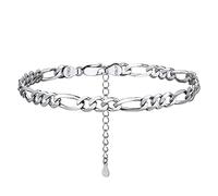 PROSILVER Women Sterling Silver Anklet, S925 Silver Ankle Bracelet 5MM Figaro Foot Chain for Beach Summer - Send Gift Box