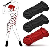 Prosixtoy Sex Bondage BDSM Rope Super Soft Cotton Rope, 3Pack 32Ft/10M BDSM Beginner Ropes, 8MM Shibari Bondage Ropes Sex Restraint Set SM Adult Sex Toys for Women Men and Couples (Black+Red)