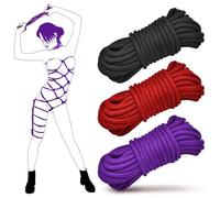 Prosixtoy Sex Bondage BDSM Ropes Restraints Set - 3Pack 10M/32Ft 8MM Cotton Shibari Sex Rope for BDSM Beginner, Sex Bondage Restraint Kit Bed SM Adult Sex Toys for Women Men Couples(Black+Red+Purple)