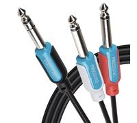 PROSOUND Twin 1/4" 6.35mm 2 Pole Jack Plugs to 1/4" 6.35mm 3 Pole Jack Plug Cable, 3m