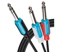 ProSound Twin 1/4" 6.35mm 2 Pole Jack Plugs to 1/4" 6.35mm 3 Pole Jack Plug Cable - Black