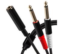 ProSound Twin 1/4" 6.3mm 2 Pole Jack Plugs to Single 1/4" 6.35mm Female Jack Socket Cable - Black, 0.2m