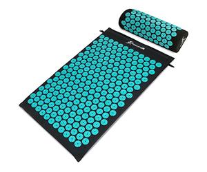 ProsourceFit Acupressure Mat and Pillow Set for Back/Neck Pain Relief and Muscle Relaxation, Large - Black/Aqua