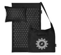 ProsourceFit Ki Acupressure Mat and Pillow Set with 100% Natural Linen for Back/Neck Pain Relief and Muscle Relaxation, Black Pearl