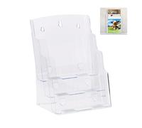 Relaxdays Prospectus Holder A4 / DIN Long, 3 Tiers, Acrylic, Flyer Display, Table, Wall, HWD: 33x24.5x20cm, Transparent