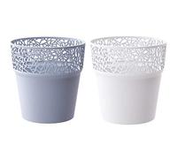 Prosper Plast Set of 2 Tree Flower Pot/Herb Cover with Decorative Cutouts Ø11x13cm - Grey & White