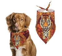 Prosperity in The Year of The Tiger Dog Bandanas for Feeding Grooming, Triangle Pet Bibs Washable Pets Scarf for Cats & Dogs