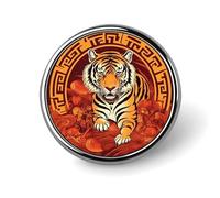 Prosperity in The Year of The Tiger Round Badge for Men Women, Durable & Stylish Lapel Pins, Lightweight Metal Badges for Shirts, Jackets, Hats